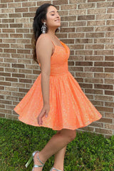 Orange Homecoming Dresses Sequin A-Line Short Cocktail Dresses with Pockets