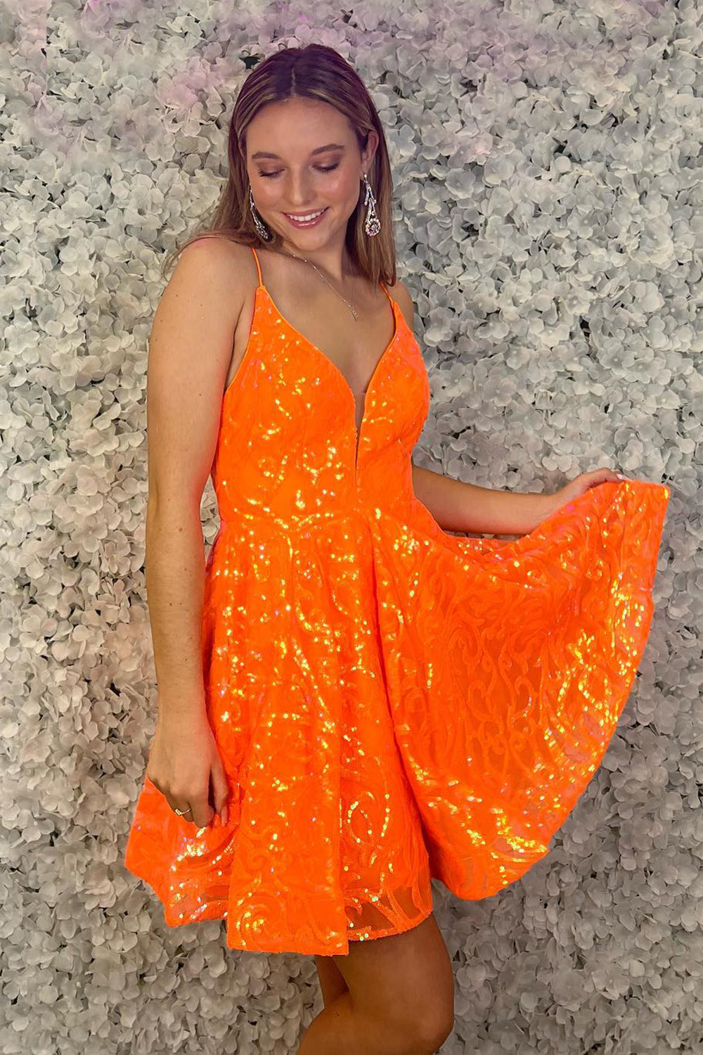 Orange Homecoming Dresses Sequined A Line Short Cocktail Dresses