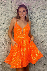 Orange Homecoming Dresses Sequined A Line Short Cocktail Dresses