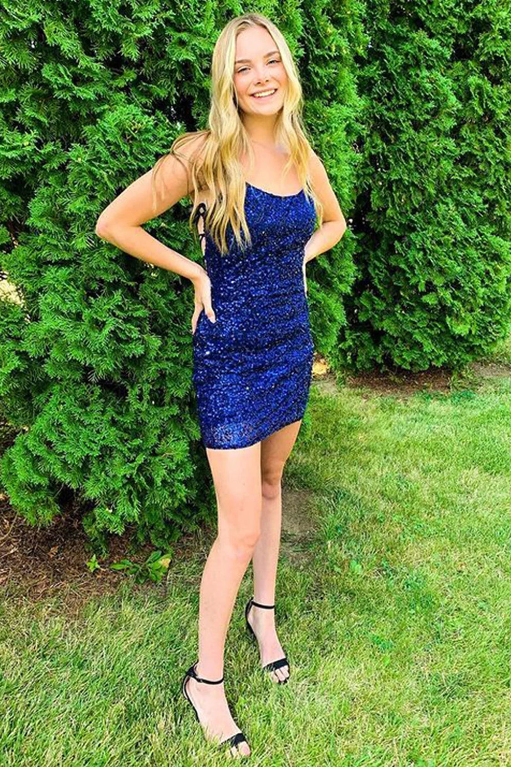 Orange Homecoming Dresses Spaghetti Straps Backless Sequin Tight Cocktail Dresses
