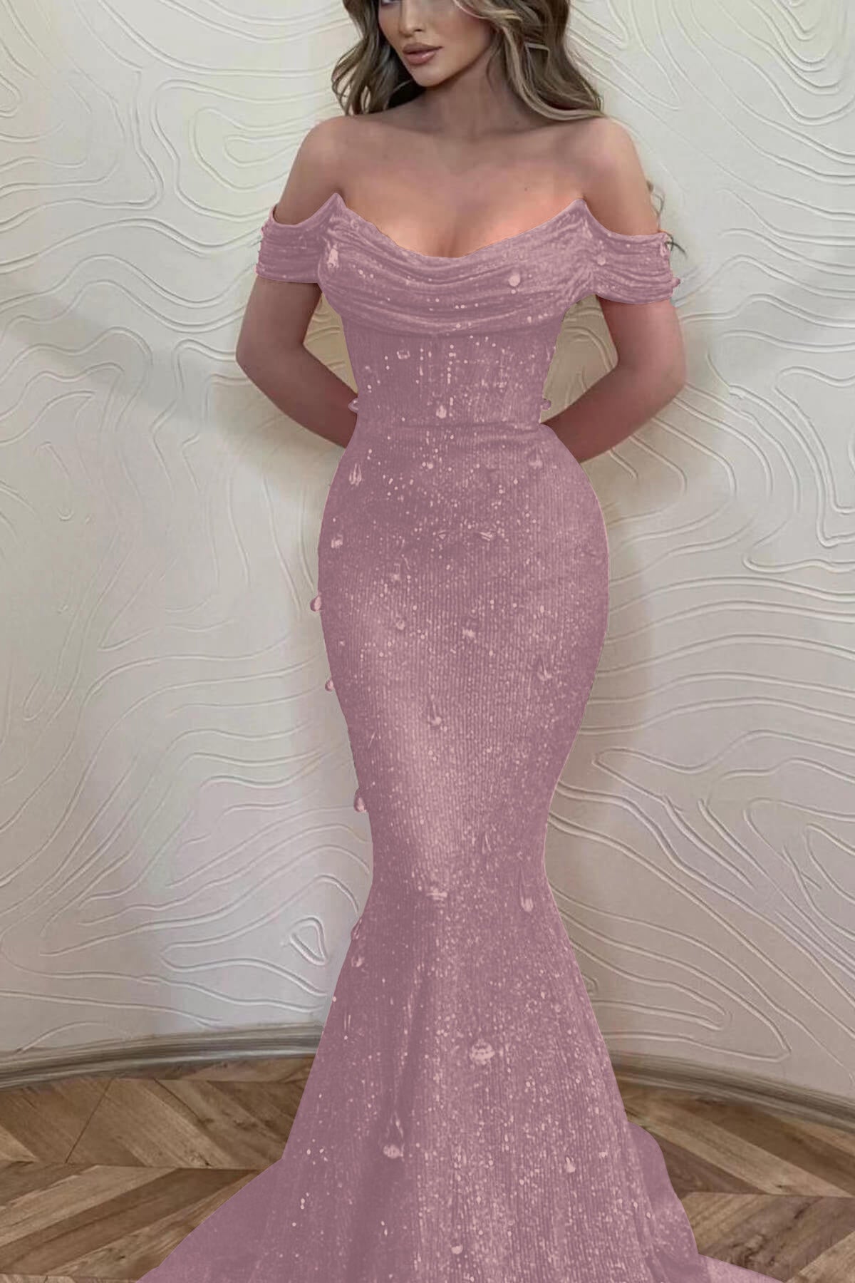 Orange Mermaid Prom Dress Cap Sleeve Off the Shoulder Formal Dress