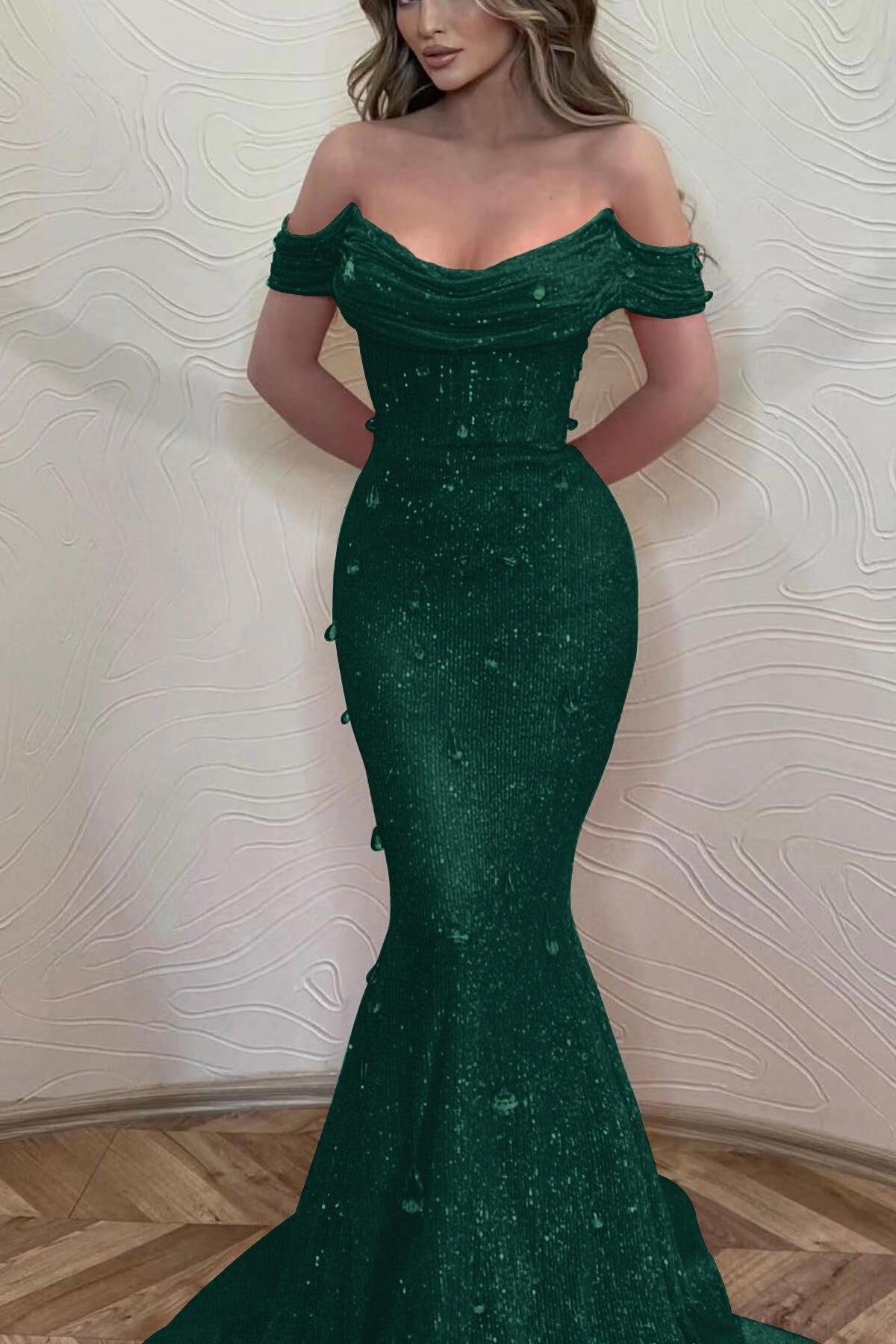 Orange Mermaid Prom Dress Cap Sleeve Off the Shoulder Formal Dress