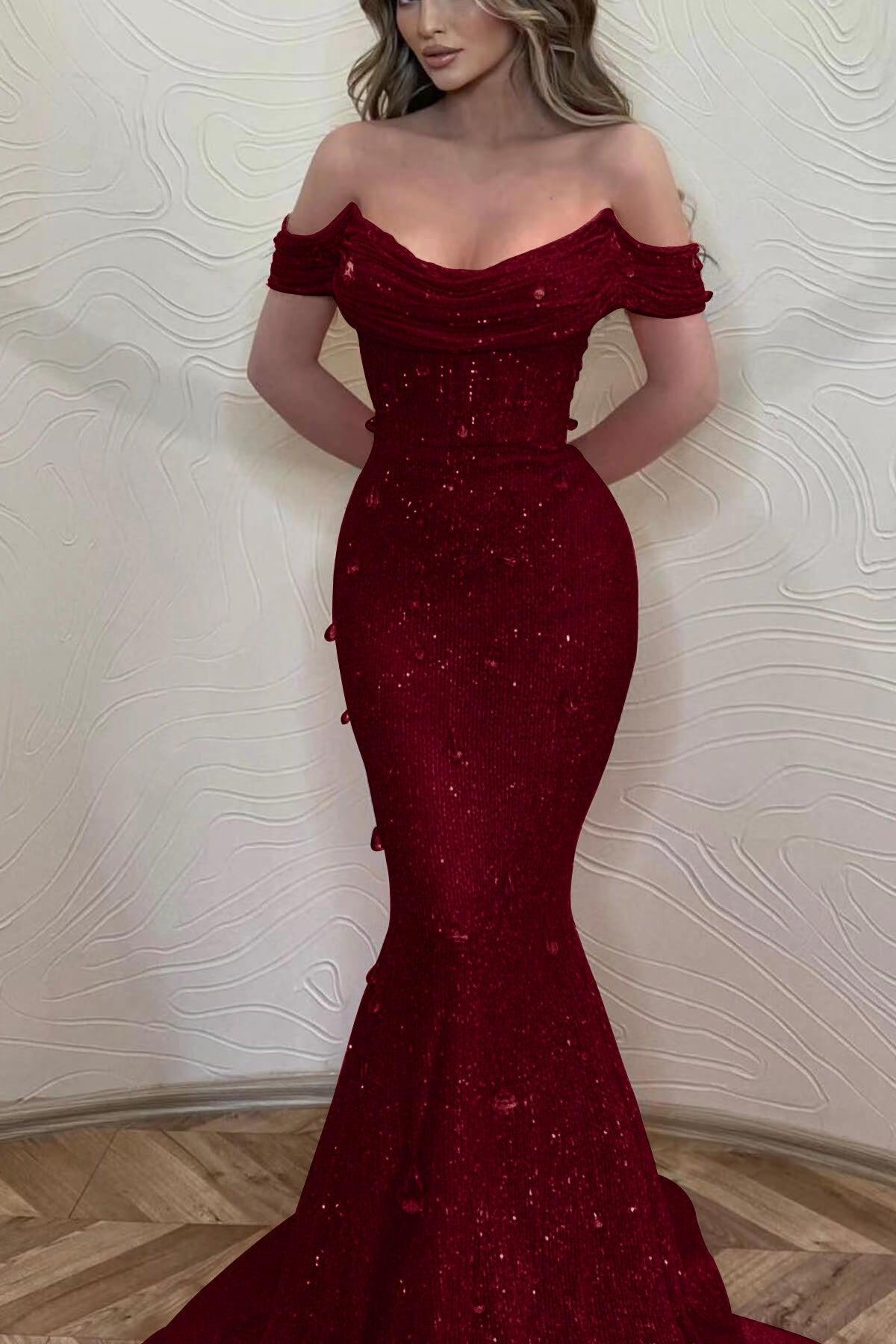 Orange Mermaid Prom Dress Cap Sleeve Off the Shoulder Formal Dress