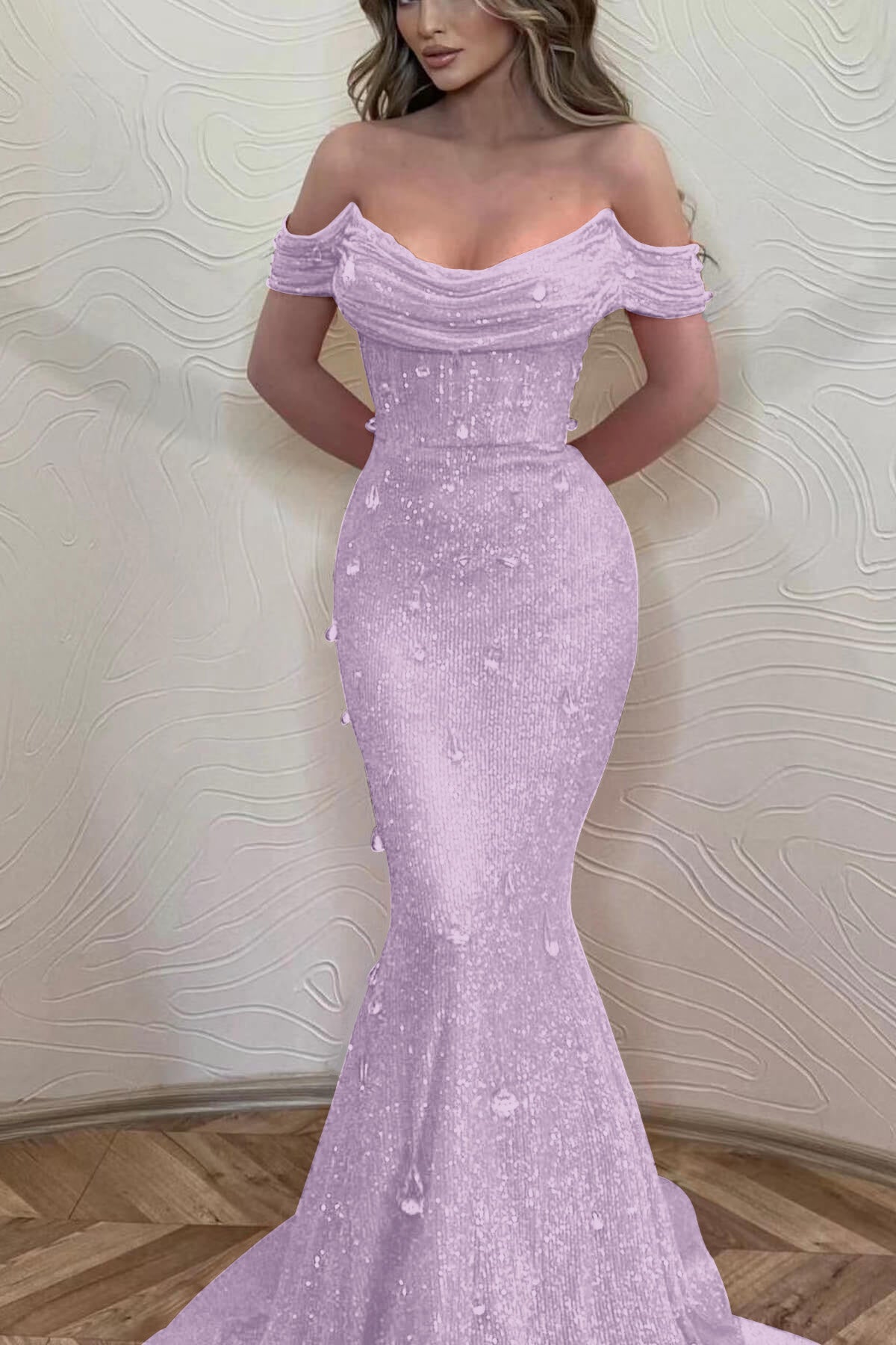 Orange Mermaid Prom Dress Cap Sleeve Off the Shoulder Formal Dress