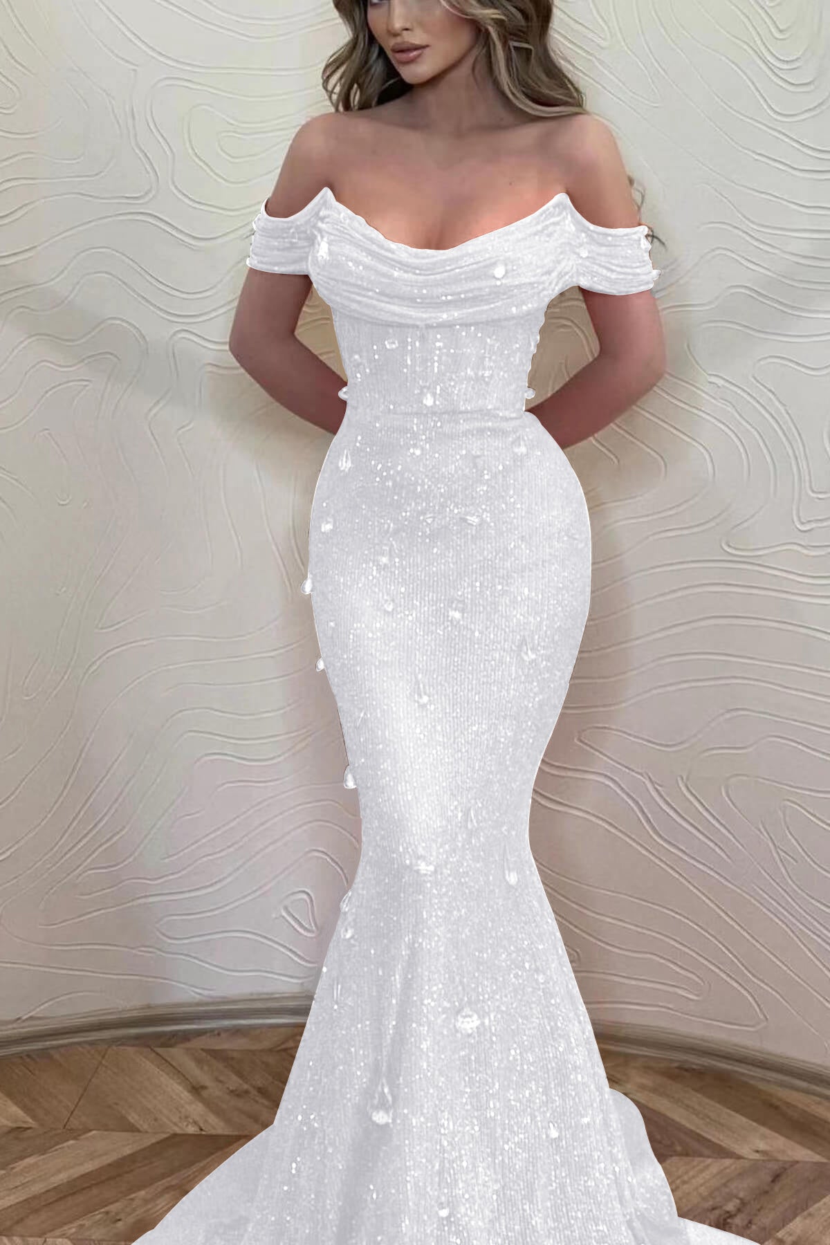 Orange Mermaid Prom Dress Cap Sleeve Off the Shoulder Formal Dress