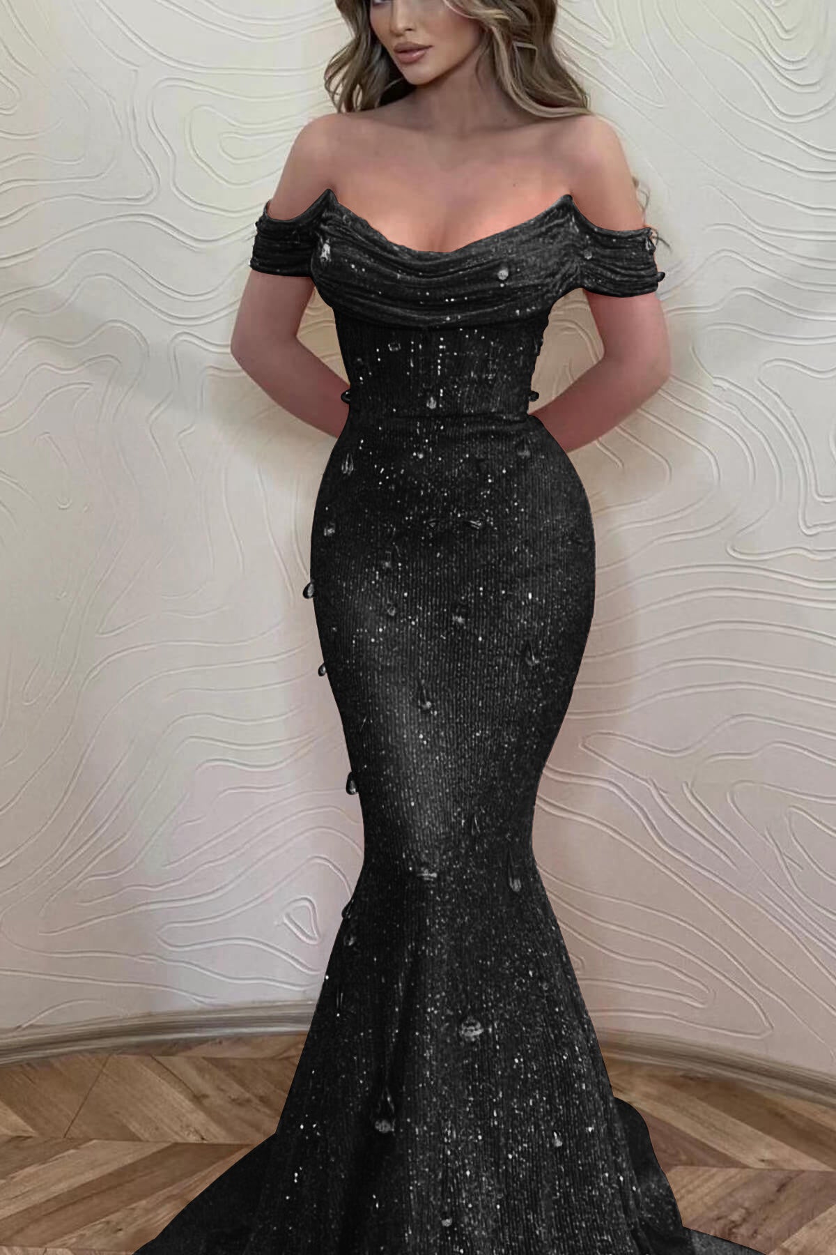Orange Mermaid Prom Dress Cap Sleeve Off the Shoulder Formal Dress