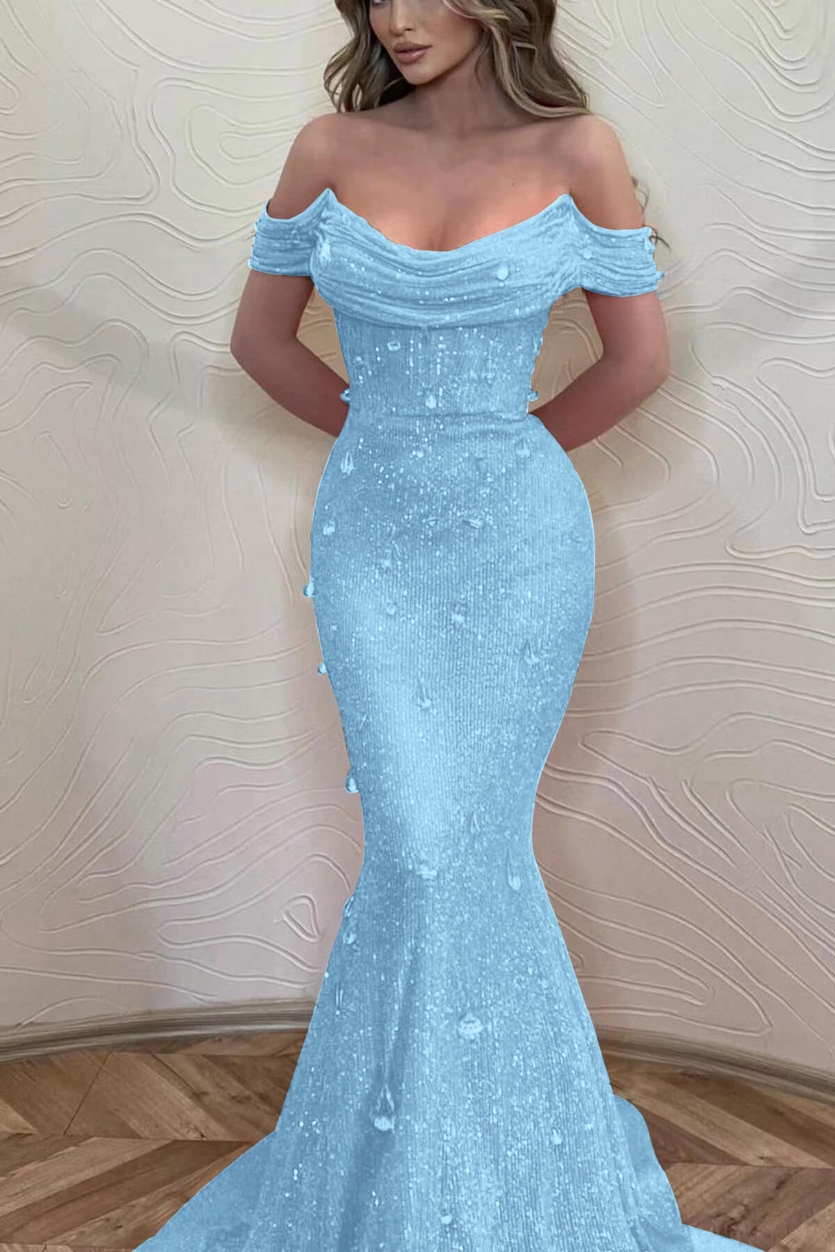 Orange Mermaid Prom Dress Cap Sleeve Off the Shoulder Formal Dress