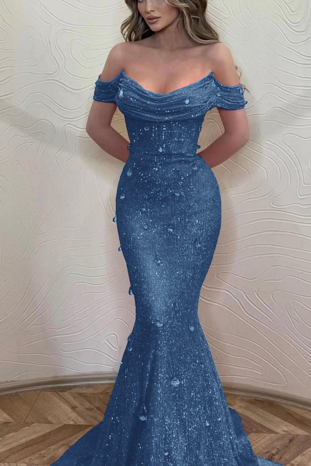 Orange Mermaid Prom Dress Cap Sleeve Off the Shoulder Formal Dress