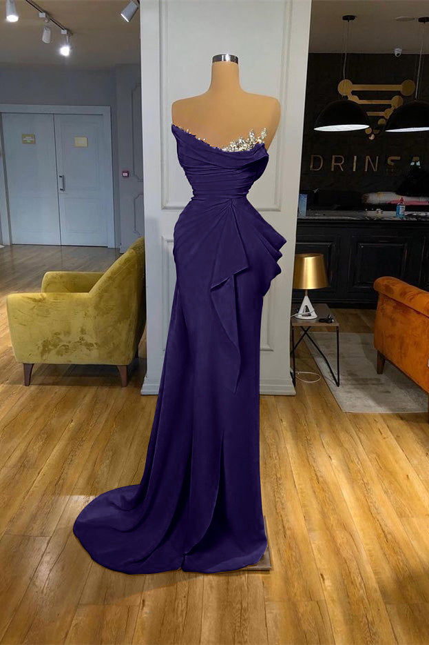 Orange Mermaid Prom Dress Sleeveless Strapless Formal Dress With Beadings and Rhinestones