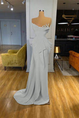 Orange Mermaid Prom Dress Sleeveless Strapless Formal Dress With Beadings and Rhinestones