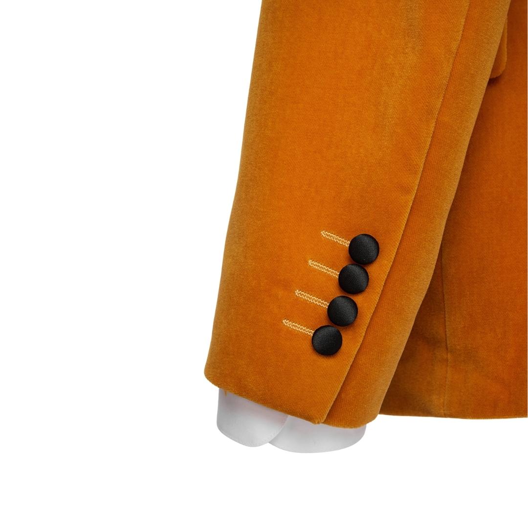 Orange Notched Lapel 2 Piece Simple Velvet Prom Suit