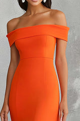 Orange Prom Dress Chiffon Off The Shoulder Mermaid Long Formal Dress
