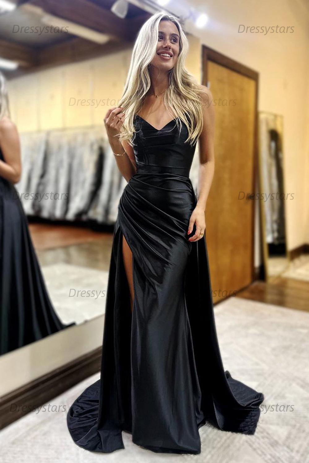 Orange Prom Dress Ruched Mermaid Side Cape Long Formal Dress With Slit