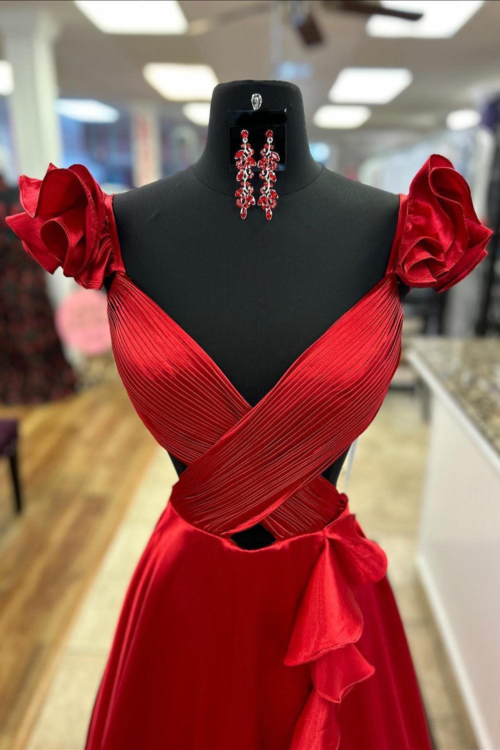 Orange Prom Dress Ruffled Satin Hollow Out Long Evening Dress