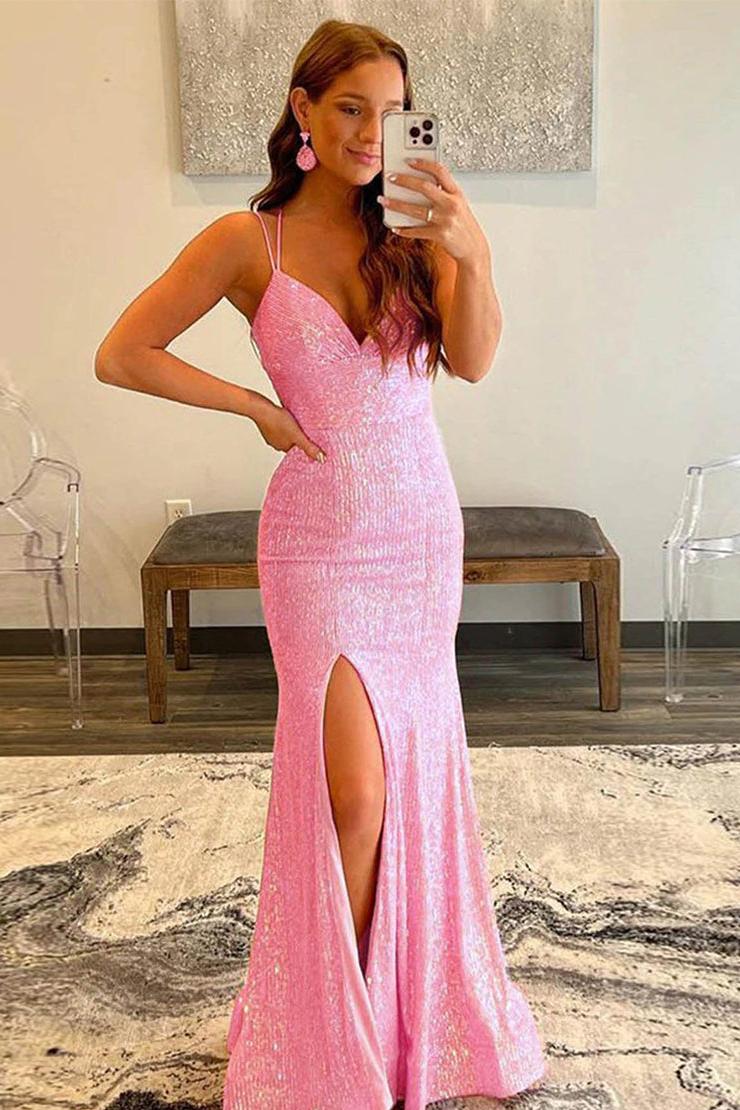Orange Prom Dress Sequin Mermaid Long Evening Dress