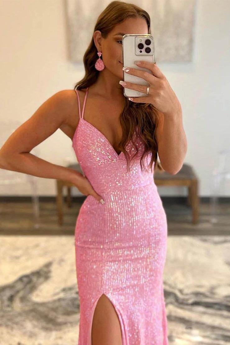 Orange Prom Dress Sequin Mermaid Long Evening Dress