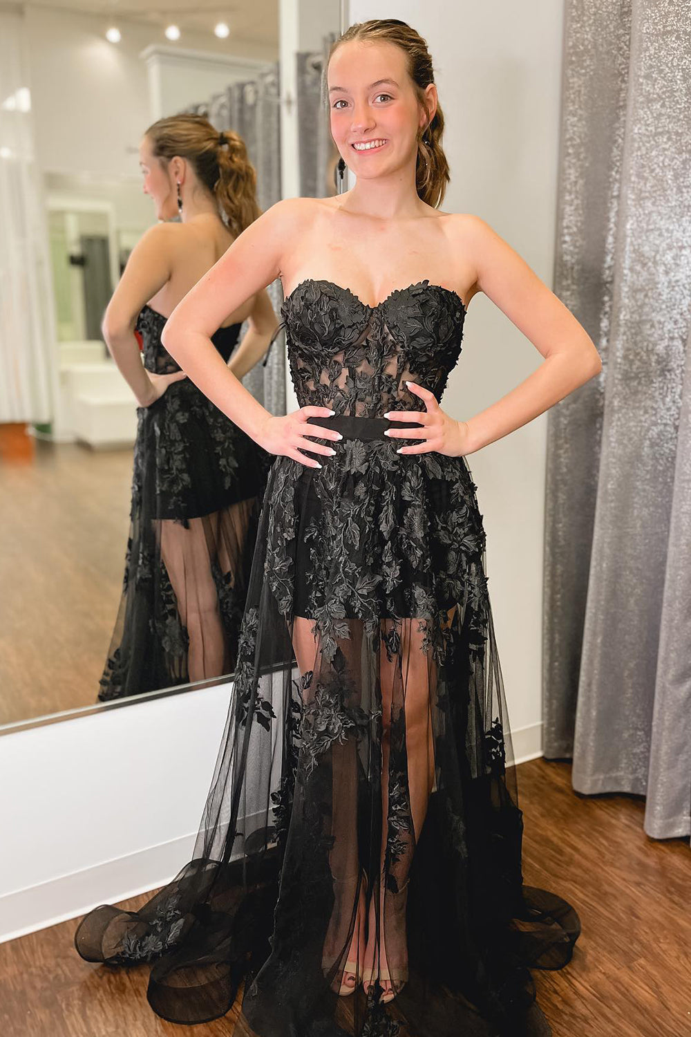 Orange Prom Dress Sheath Corset Long Evening Dress with Appliques