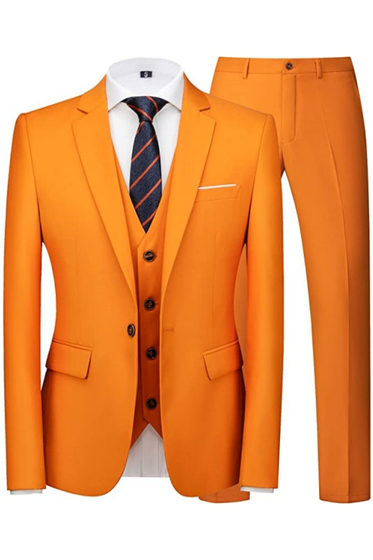 Orange Three Piece Notched Lapel Prom Suit