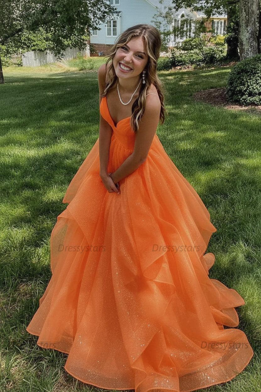 Pink Prom Dress V Neck Tulle Long Formal Evening Dress