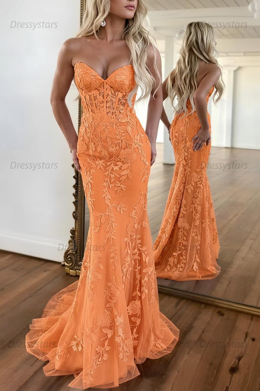 Lilac Prom Dress Corset Sweetheart Lace Mermaid Evening Formal Gown