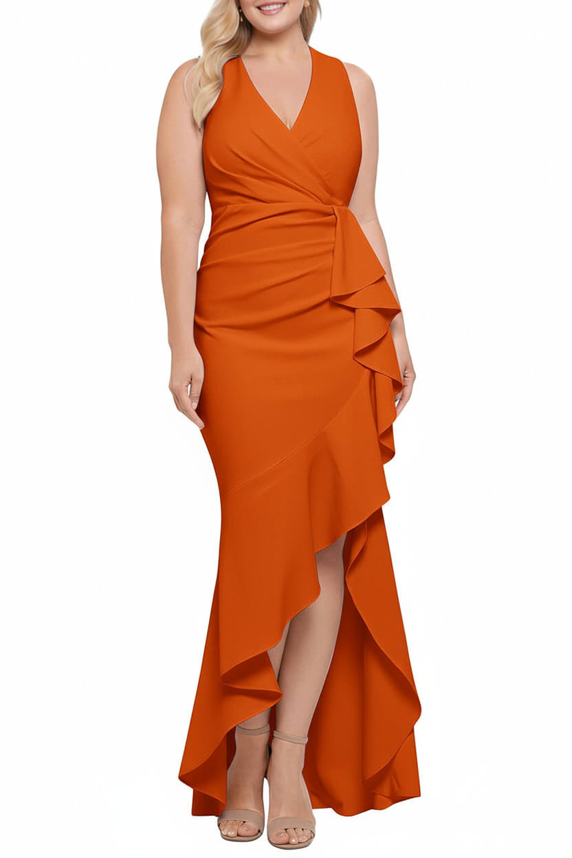 V-Neck Sleeveless Plus Size Floor-Length Sheath/Column Mother of the Bride Dresses with Ruffles