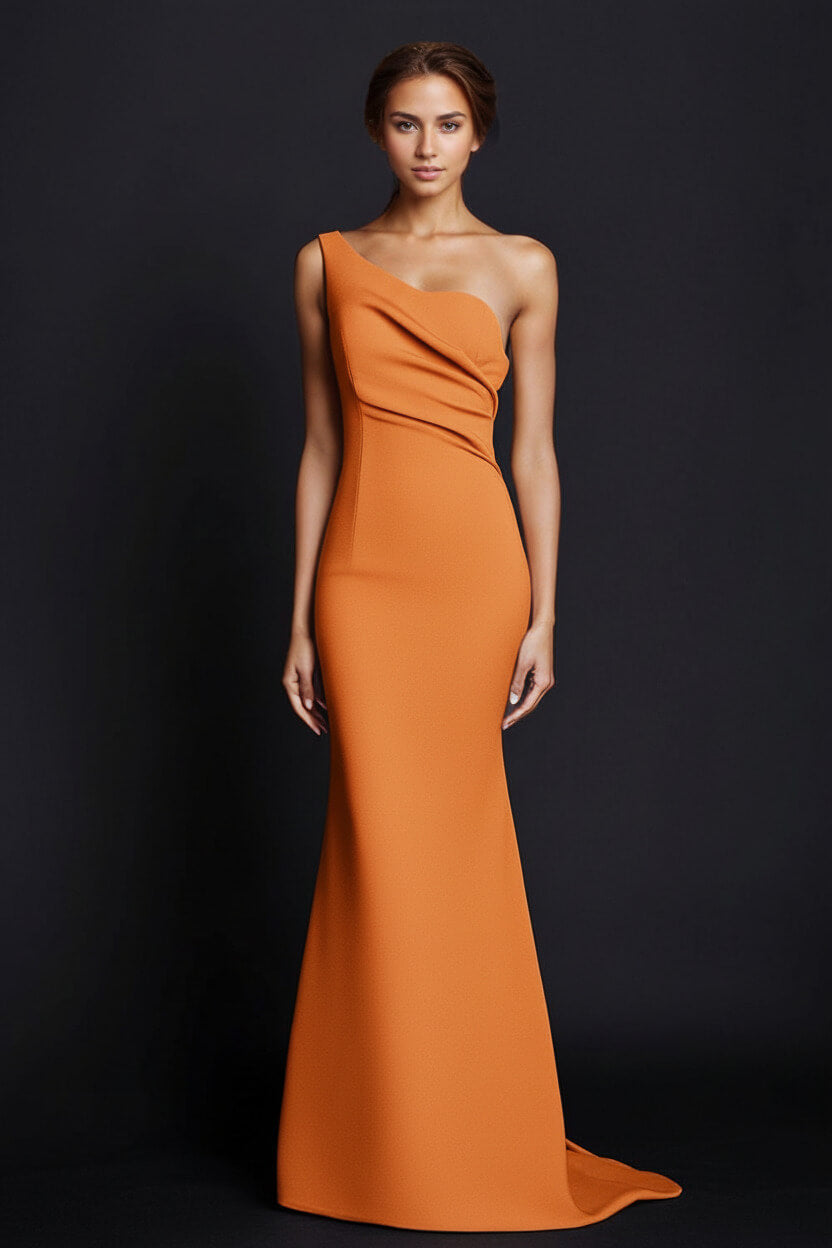 Dressystars One Shoulder Khaki Wedding Guest Dress Mermaid Long Formal Dress