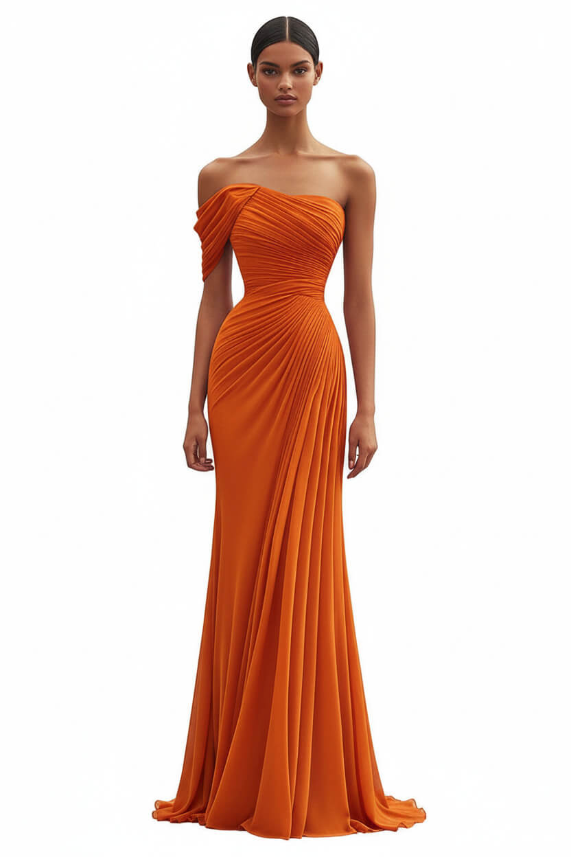 Dressystars One Shoulder Ruched Mermaid Dark Green Wedding Guest Dress Long Formal Dress