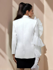 Party Blazer For Women Featuring A Notched Lapel And Two Buttons With Floral Detail