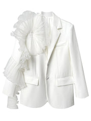 Party Blazer For Women Featuring A Notched Lapel And Two Buttons With Floral Detail