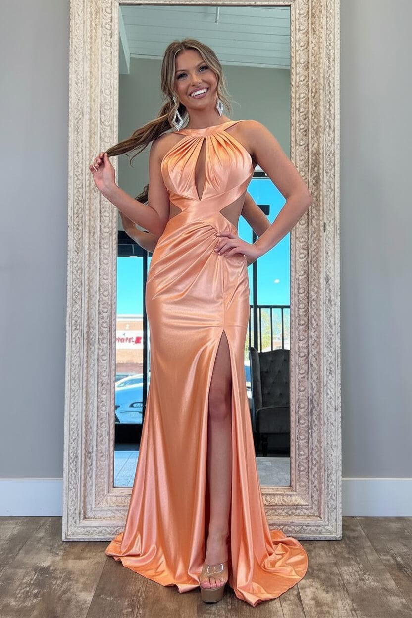 Fuchsia Metallic Mermaid Prom Dress With Slit And Open Back Formal Evening Gown