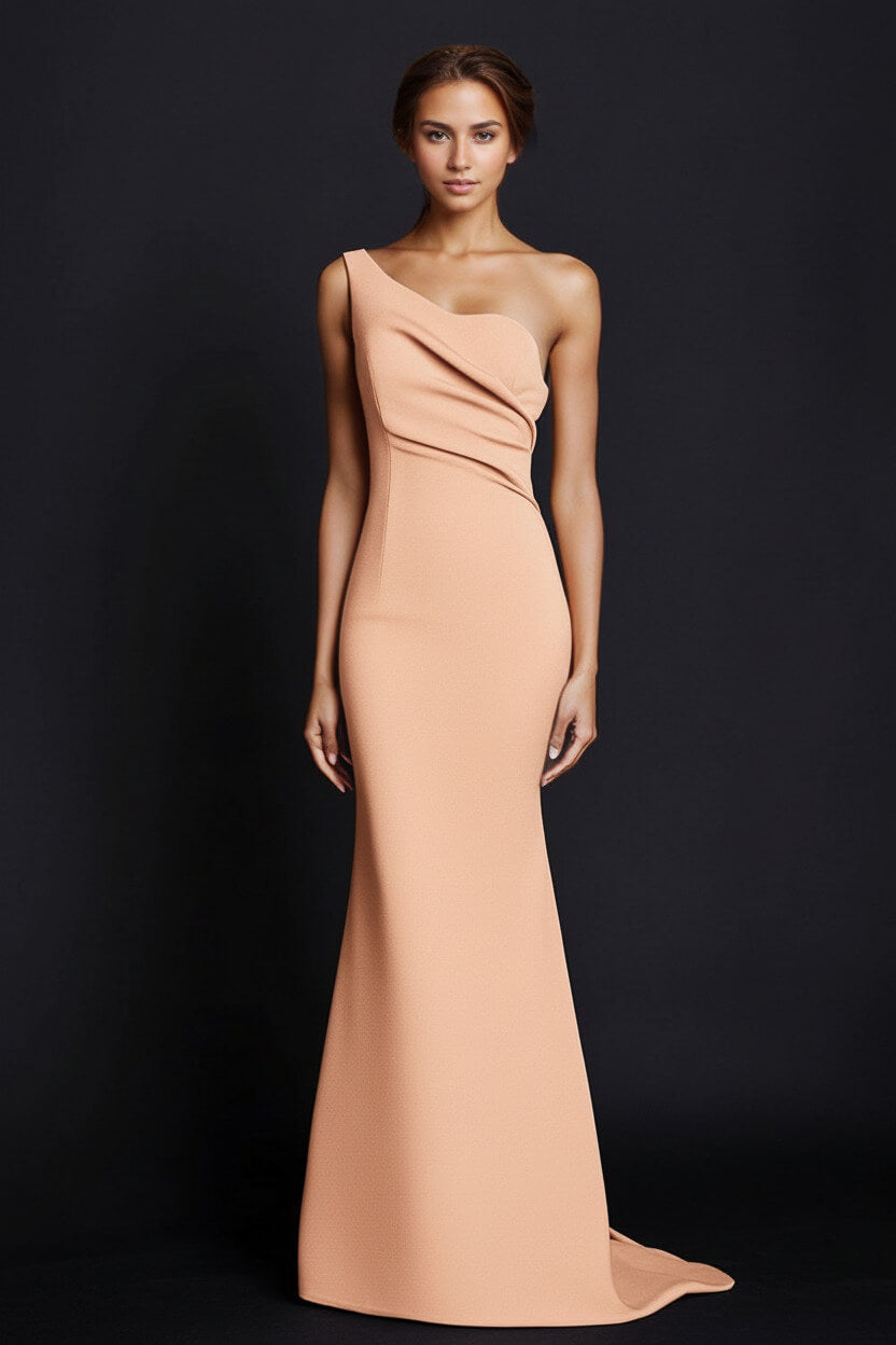 Dressystars One Shoulder Khaki Wedding Guest Dress Mermaid Long Formal Dress