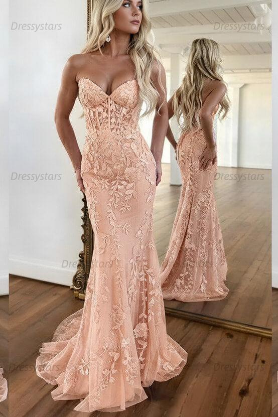 Lilac Prom Dress Corset Sweetheart Lace Mermaid Evening Formal Gown