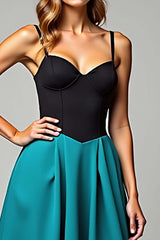 Peacock Blue Wedding Guest Dress A Line Black Wedding Guest Dress Satin Long Formal Dress
