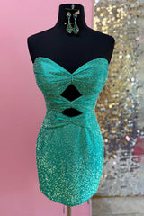Peacock Green Beaded Cut Out Tight Homecoming Dresses Short Cocktail Dresses