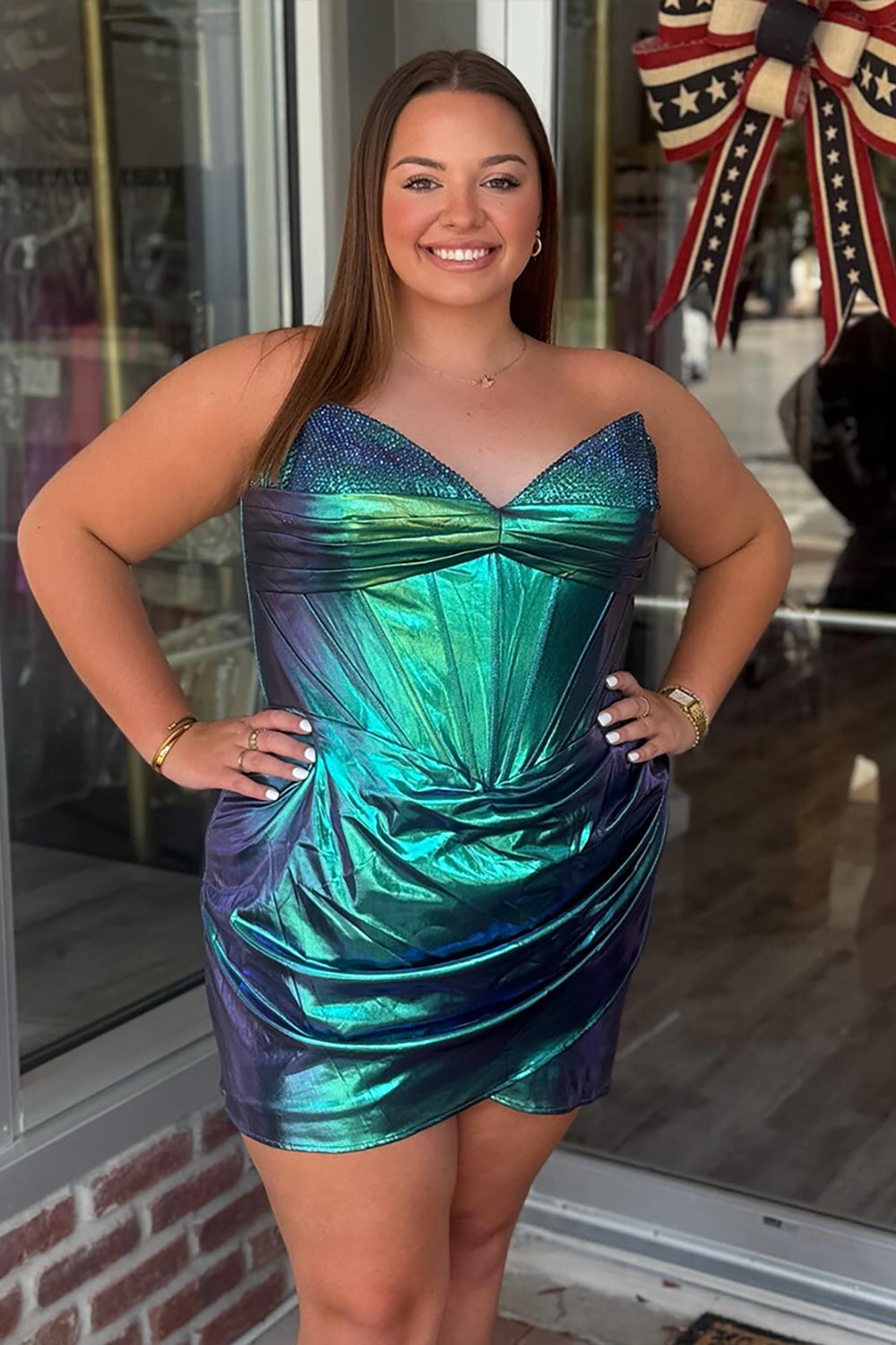 Peacock Green Homecoming Dresses Metallic Beaded Corset Short Tight Cocktail Dresses