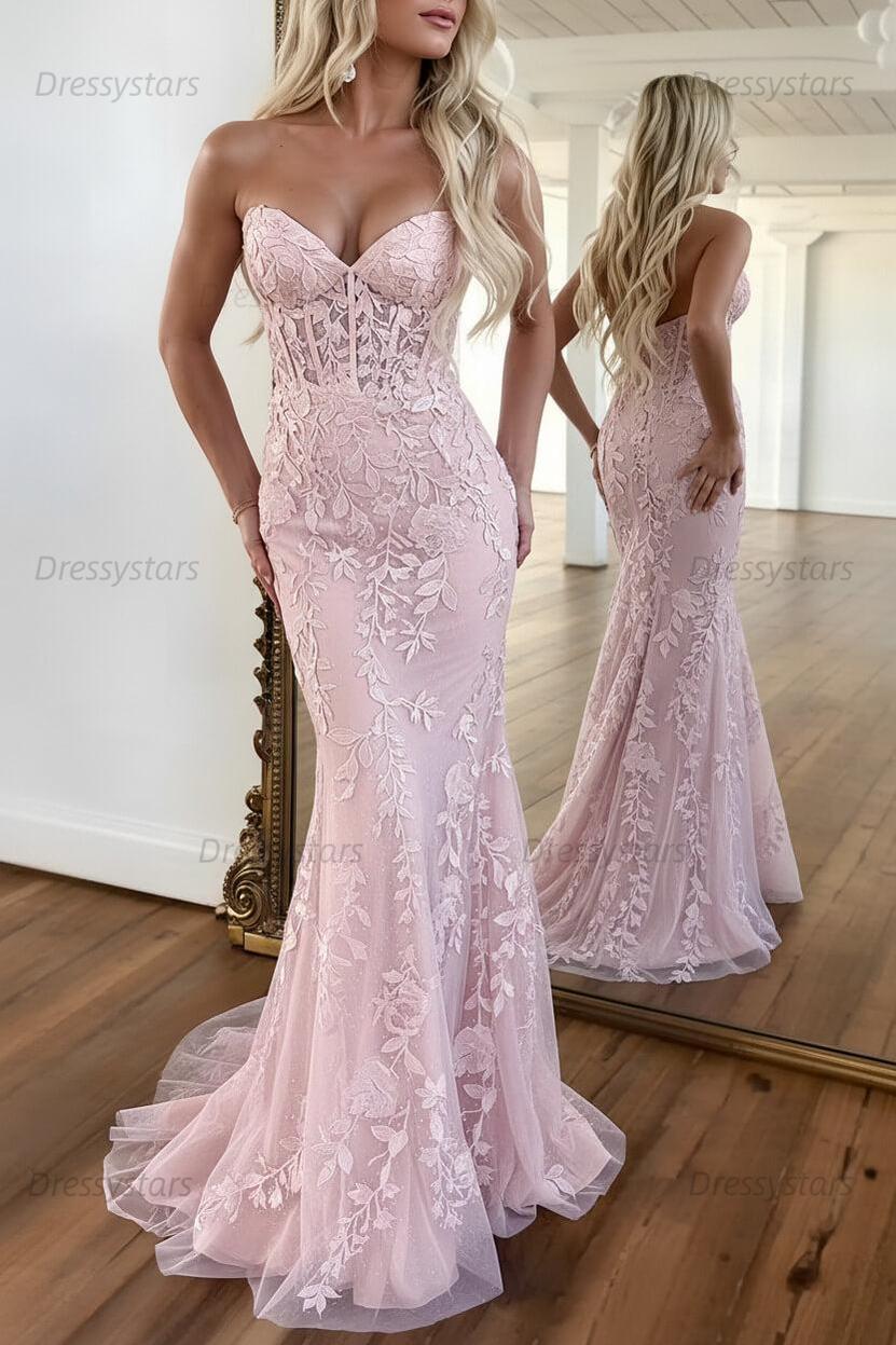 Lilac Prom Dress Corset Sweetheart Lace Mermaid Evening Formal Gown