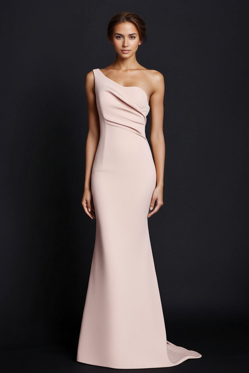 Dressystars One Shoulder Khaki Wedding Guest Dress Mermaid Long Formal Dress