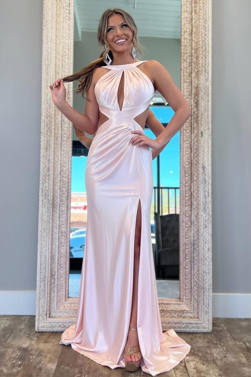 Fuchsia Metallic Mermaid Prom Dress With Slit And Open Back Formal Evening Gown