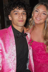 Pink 2-Piece Shawl Lapel Jacquard Men's Prom Suit Blazer Pants