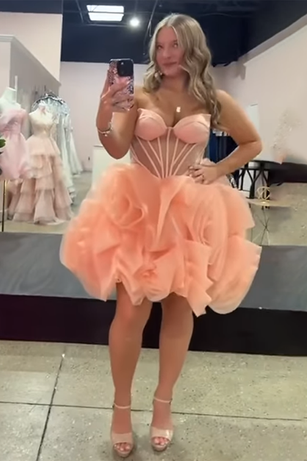 Pink A Line Homecoming Dresses Floral Corset Strapless Short Cocktail Dresses