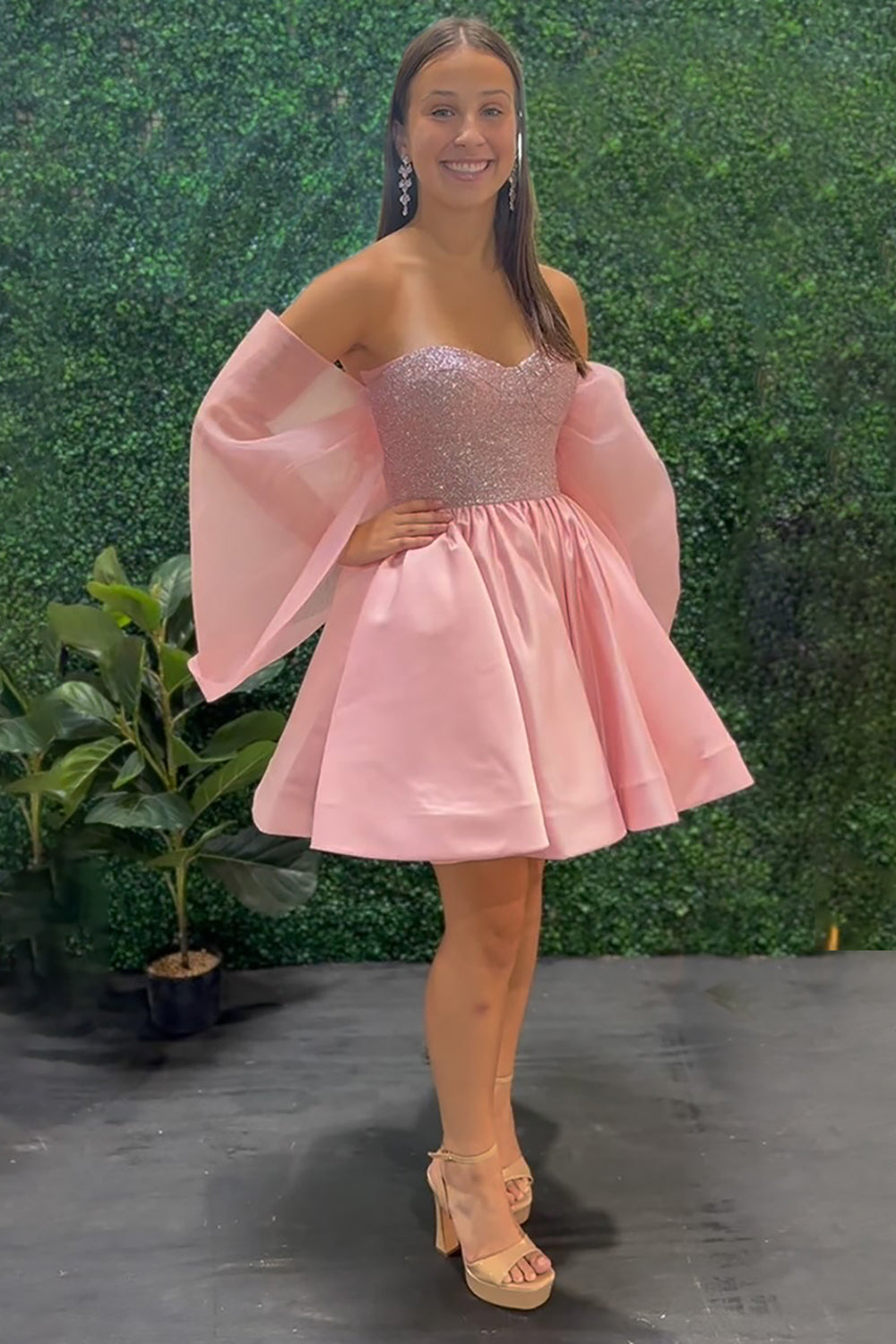 Pink A Line Homecoming Dresses Short Cocktail Dresses With Sequins
