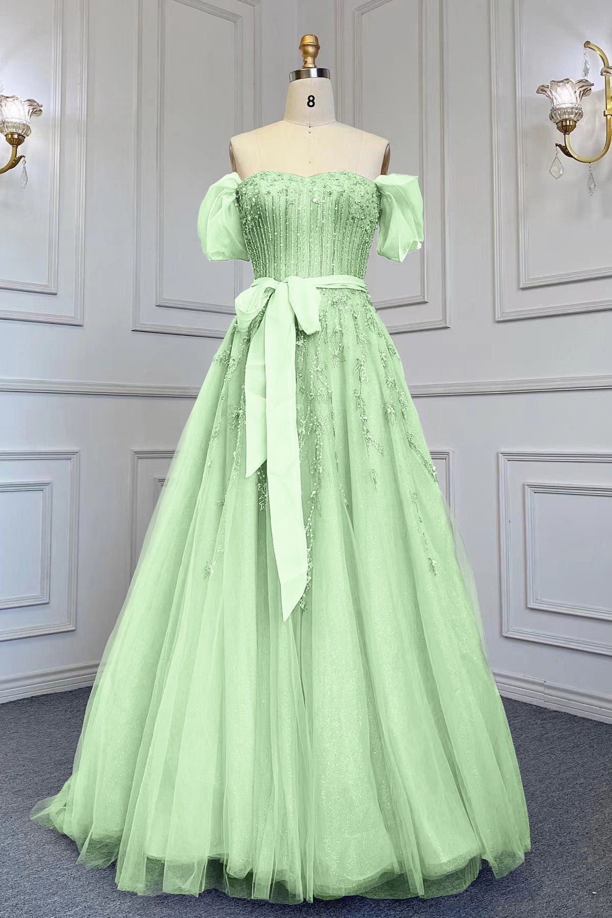Pink A Line Prom Dress Cap Sleeve Off the Shoulder Formal Dress With Beadings