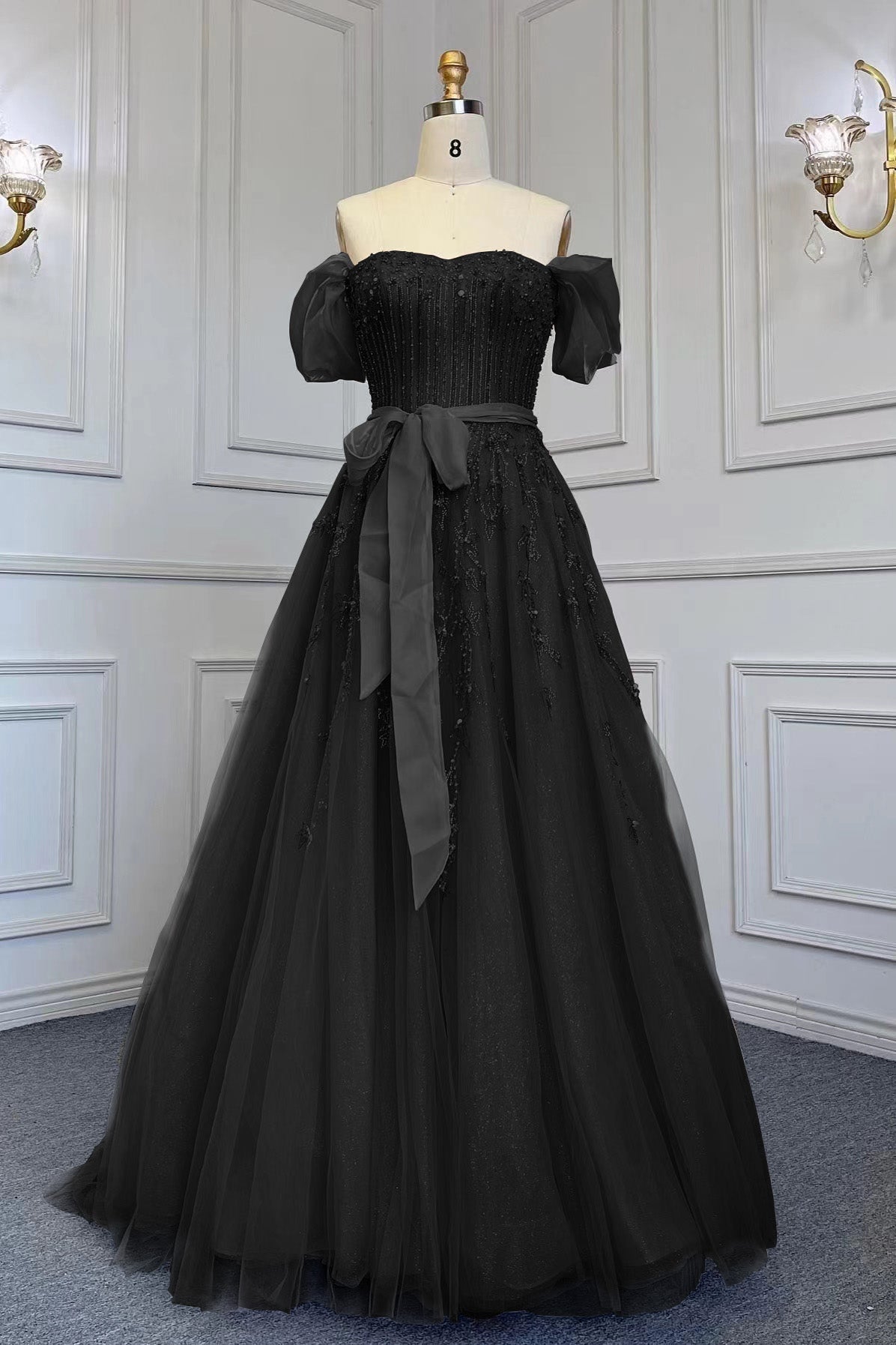Pink A Line Prom Dress Cap Sleeve Off the Shoulder Formal Dress With Beadings