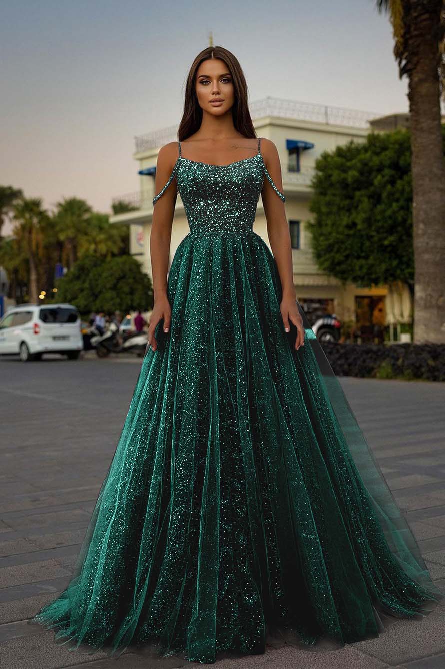 Pink A Line Prom Dress Sleeveless Spaghetti Straps Formal Dress With Beadings