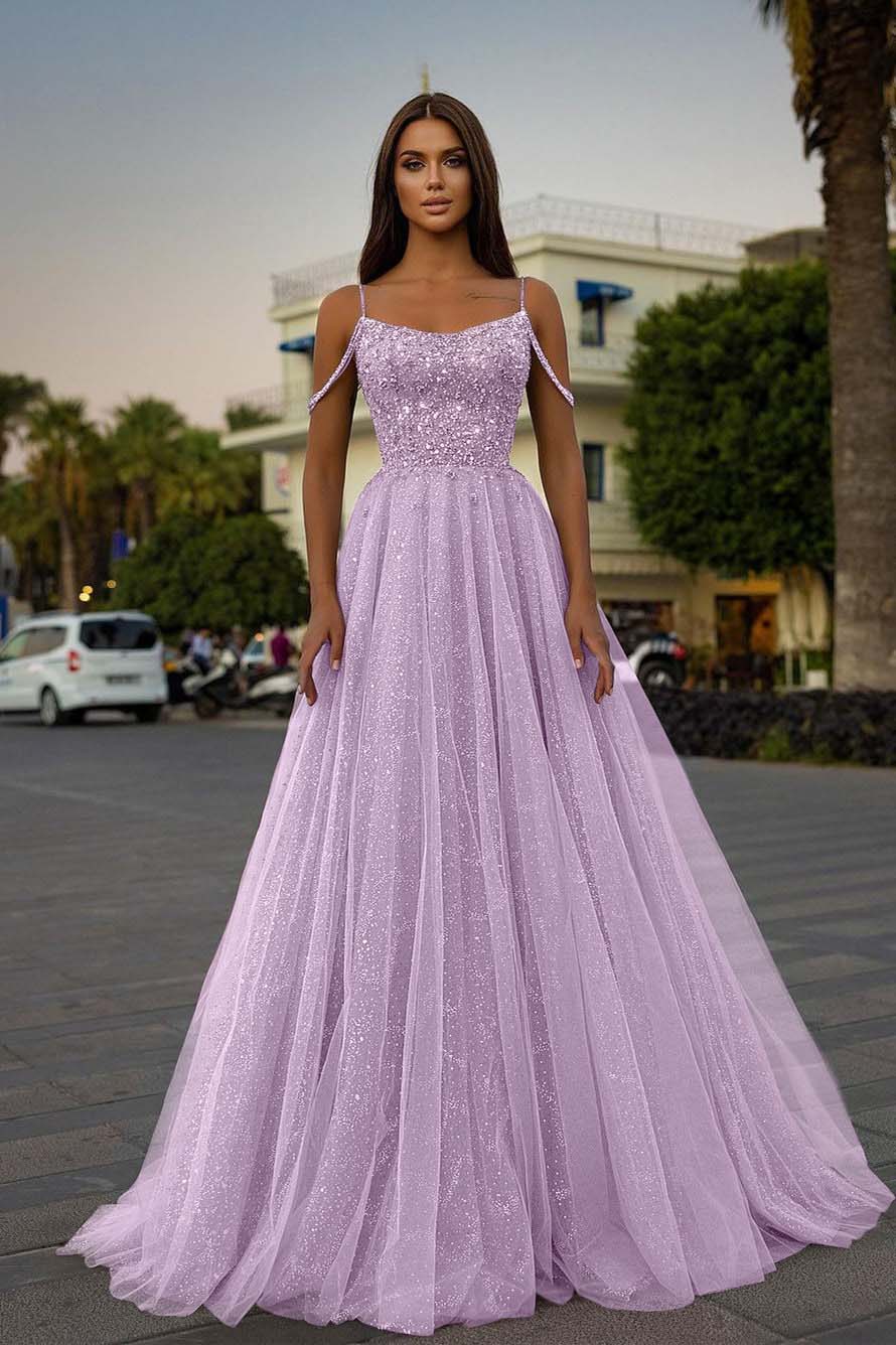 Pink A Line Prom Dress Sleeveless Spaghetti Straps Formal Dress With Beadings