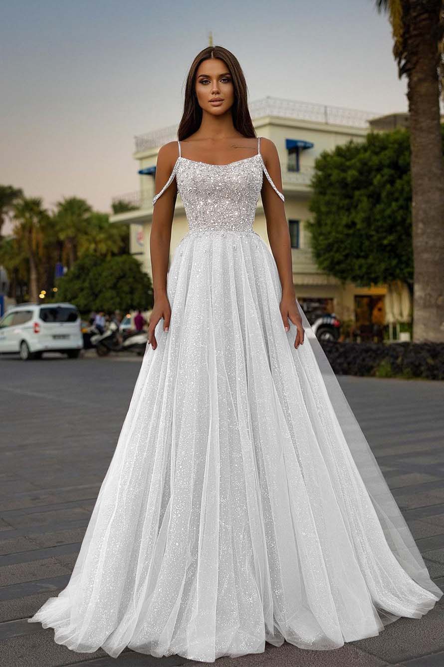 Pink A Line Prom Dress Sleeveless Spaghetti Straps Formal Dress With Beadings