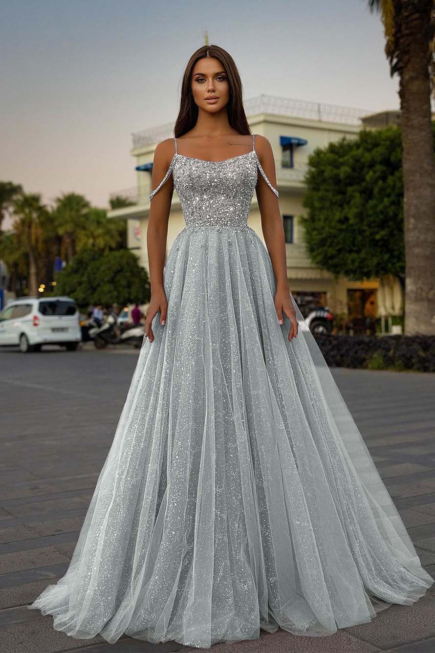 Pink A Line Prom Dress Sleeveless Spaghetti Straps Formal Dress With Beadings