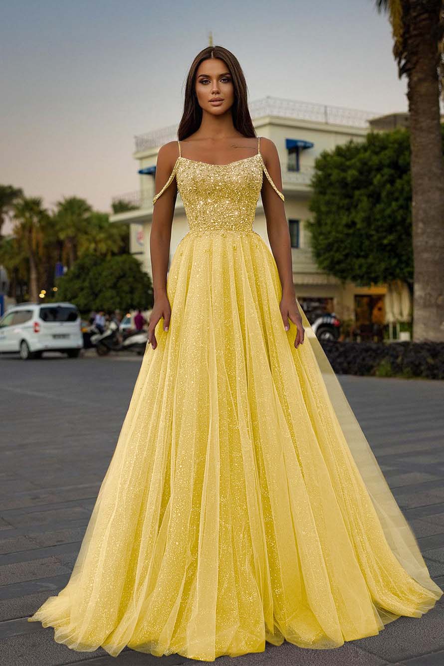 Pink A Line Prom Dress Sleeveless Spaghetti Straps Formal Dress With Beadings
