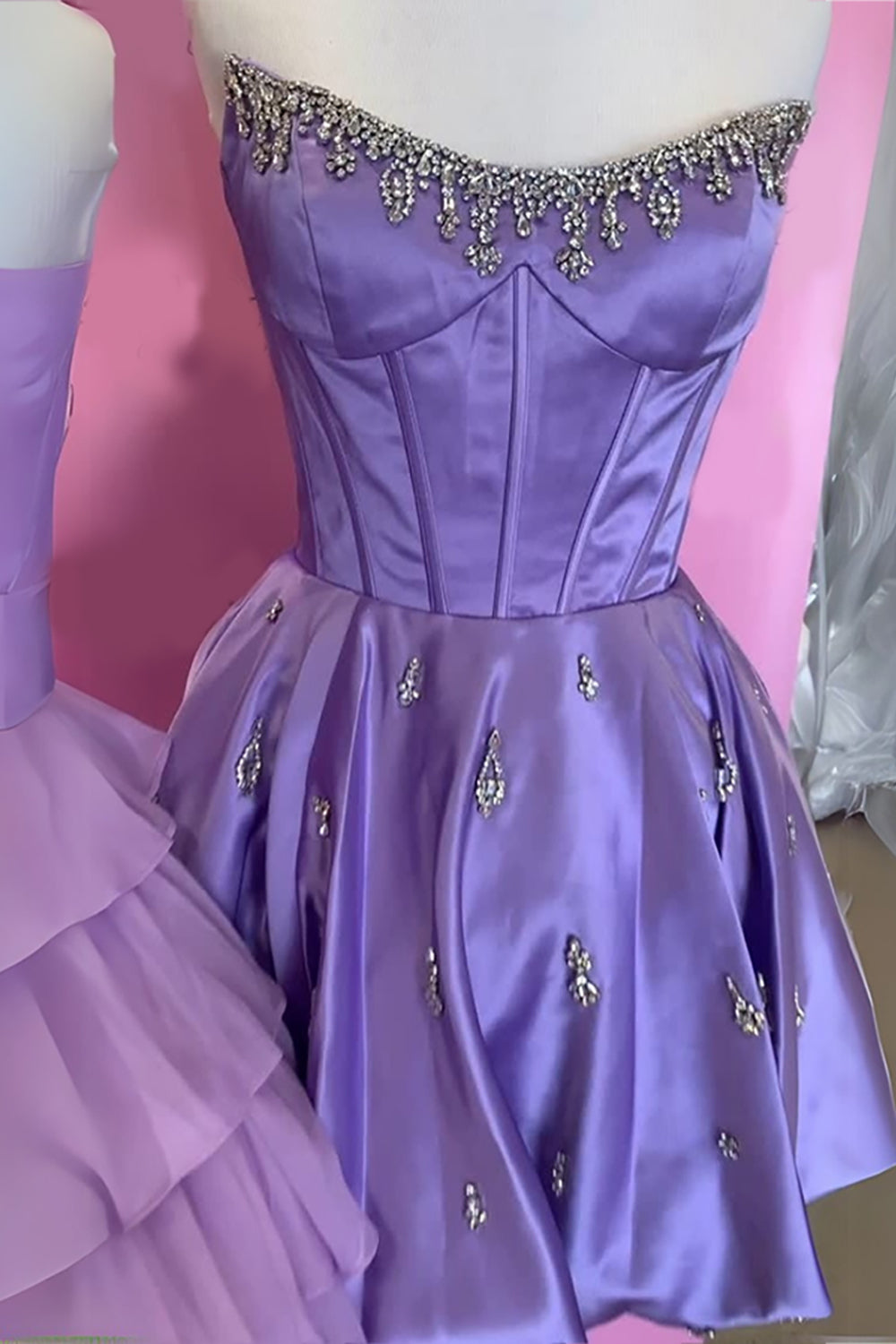 Pink Corset Homecoming Dresses Strapless Short Cocktail Dresses With Rhinestone