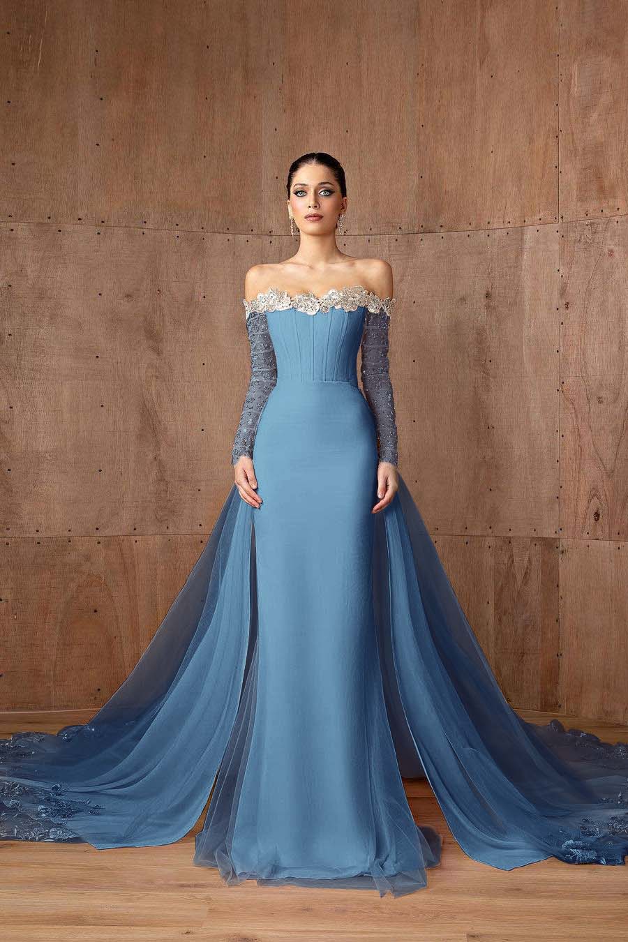 Pink Detachable Train Prom Dress Long Sleeve Off the Shoulder Formal Dress With Sequins